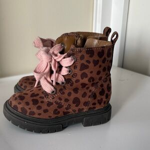 Cat & Jack Brown Boots with Pink Laces